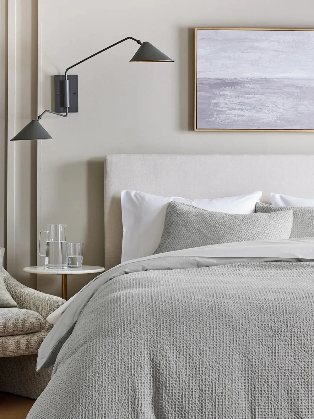 NWT QUINCE Organic Luxe Waffle Honeycomb Duvet Cover Set Lt Grey King/CalKing